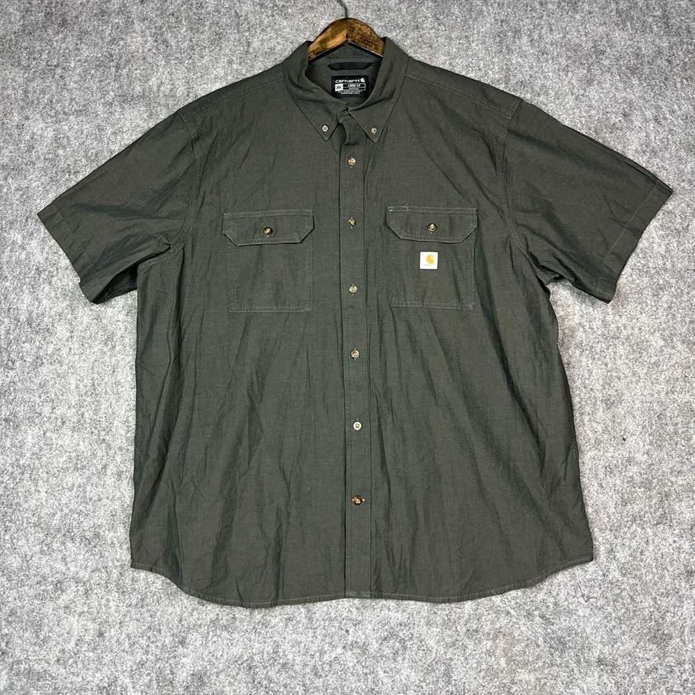 Carhartt Men's Loose Fit Midweight Black Grey Chambray Short Sleeve Shirt 2XL